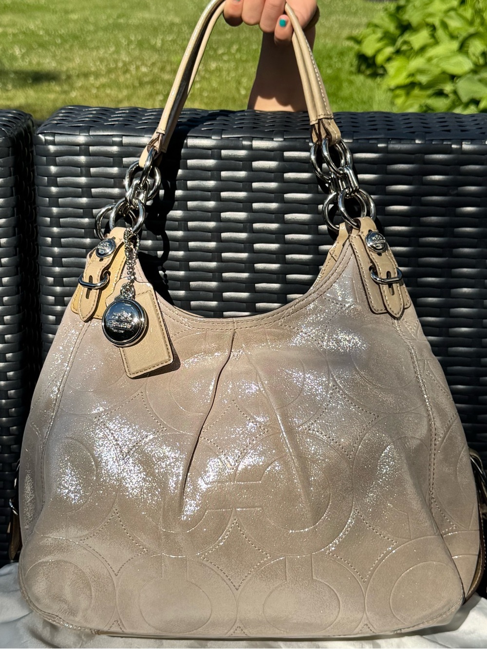 EUC Coach Mia Maggie Metallic Sateen Hobo Purse - Champagne Gold
